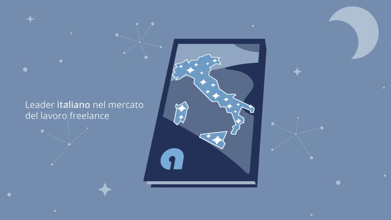 The AddLance promotional video: a phone showing a map of Italy drawn in stars