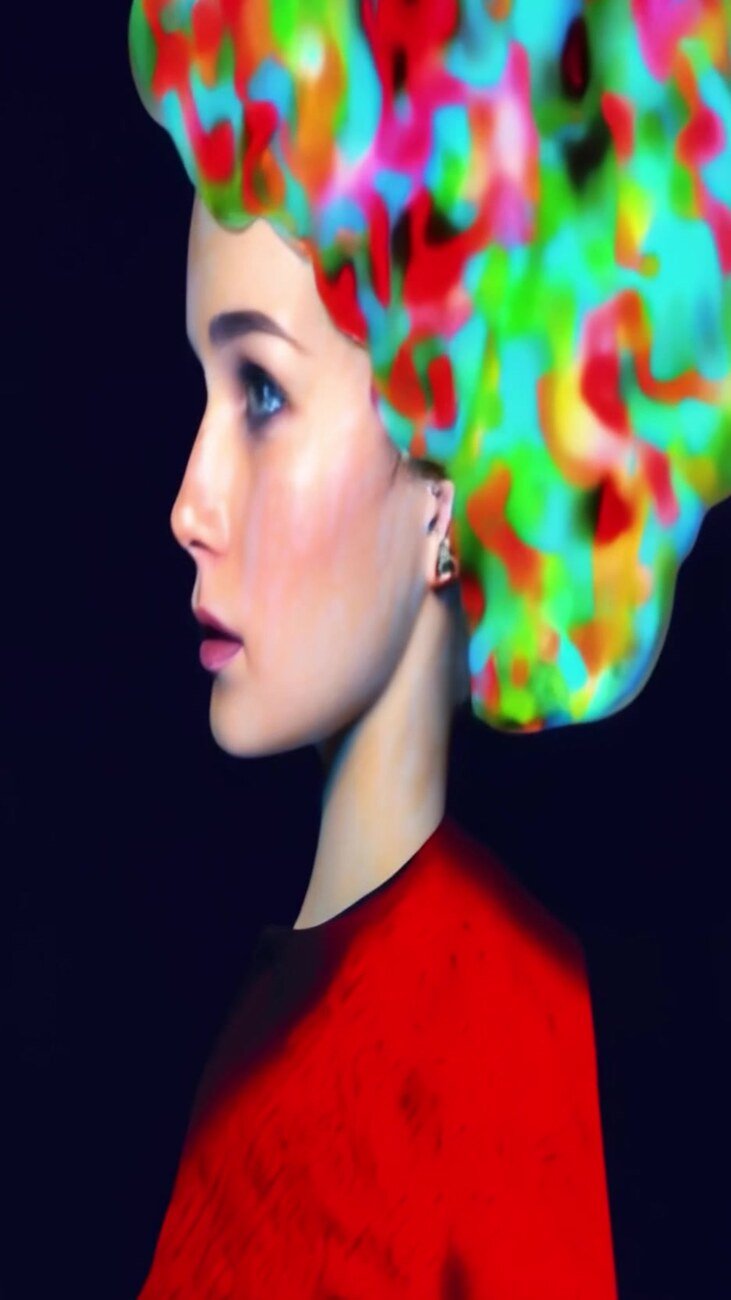 Frame Frame from the generative animation: profile, hair in colour