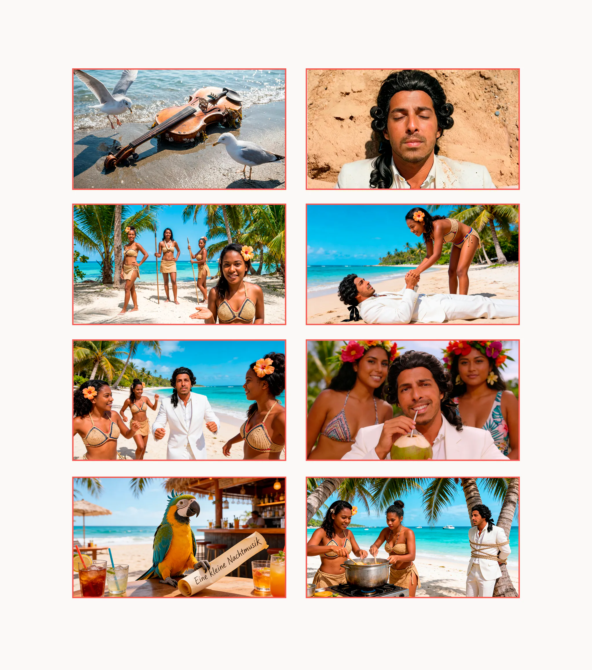 The same eight shots as finished frames from the film